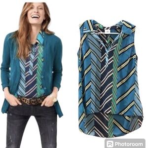 CABI Sleeveless Chevron Print Collared Blouse Size M